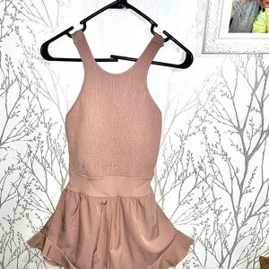 Pink Sateen Romper with Ruffled Skirt